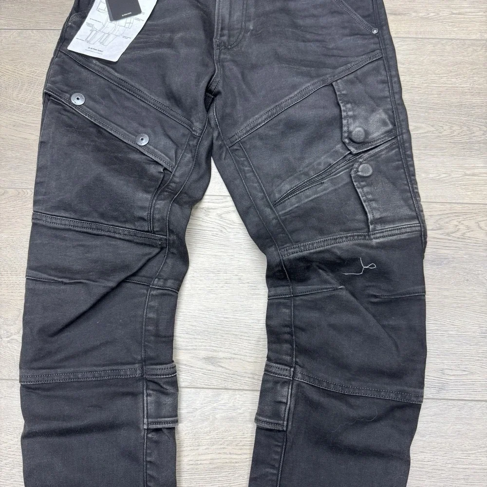 NWTG-Star Raw Airblaze‎ 3D Skinny Black Multi Pocket Moto Cargo Jeans Mens 29x30